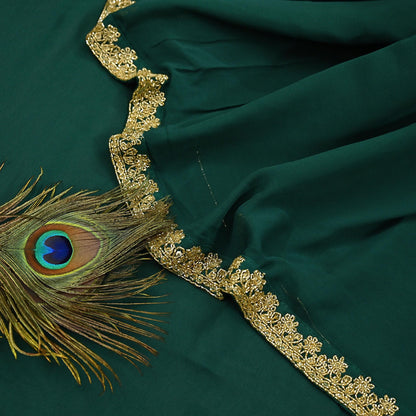 Rare Vintage Bottle Green Pure Georgette Silk Saree Hand Embroidered Fabric 5.5 Yards Sari Bollywood Party Wear Ethnic Designer Saree