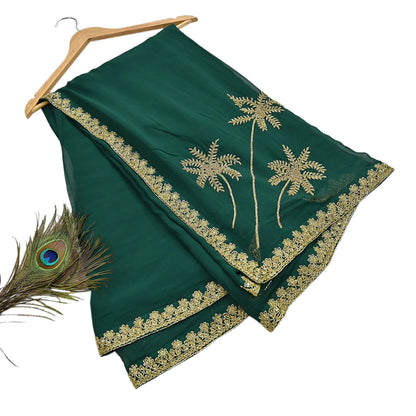 Rare Vintage Bottle Green Pure Georgette Silk Saree Hand Embroidered Fabric 5.5 Yards Sari Bollywood Party Wear Ethnic Designer Saree