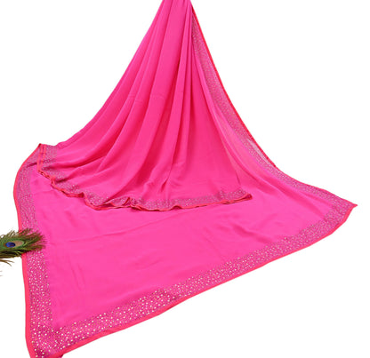 Rare Vintage Magenta Pure Chiffon Silk Saree Hand Embroidered Fabric 5.5 Yards Sari Bollywood Party Wear Ethnic saree