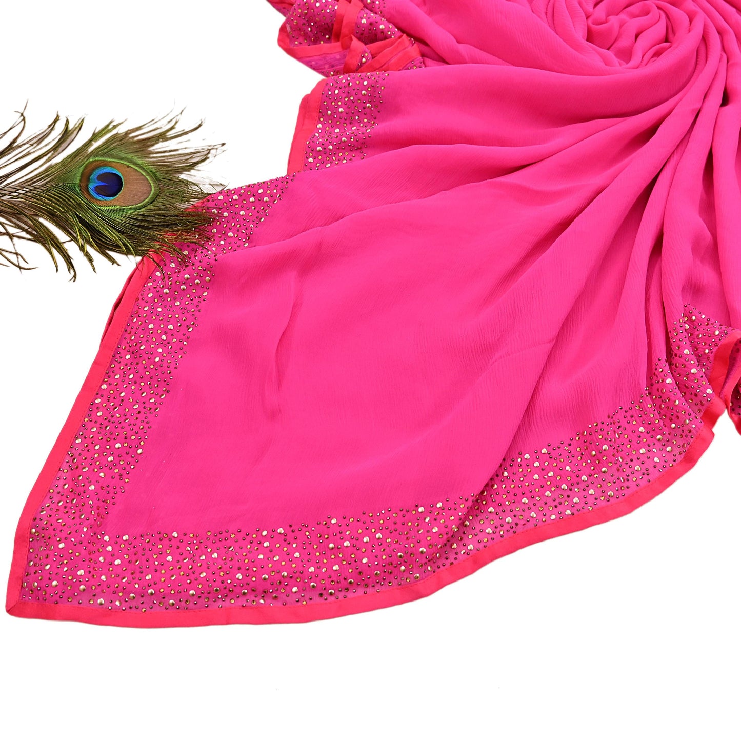 Rare Vintage Magenta Pure Chiffon Silk Saree Hand Embroidered Fabric 5.5 Yards Sari Bollywood Party Wear Ethnic saree