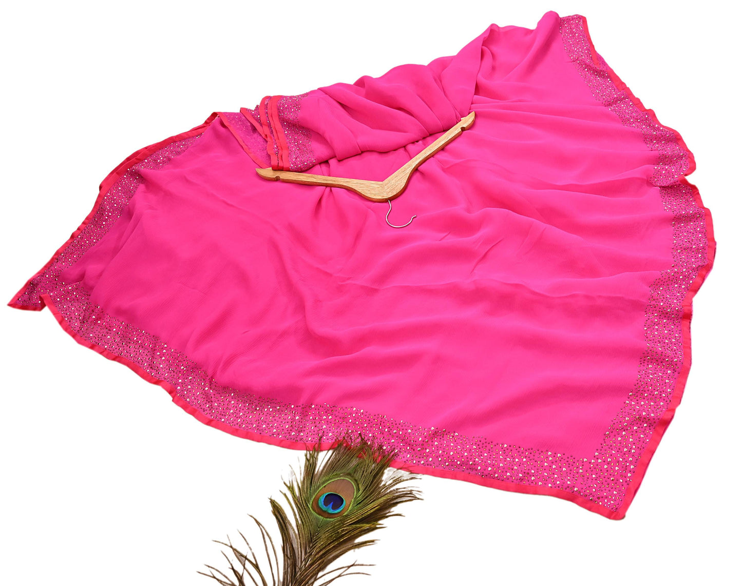 Rare Vintage Magenta Pure Chiffon Silk Saree Hand Embroidered Fabric 5.5 Yards Sari Bollywood Party Wear Ethnic saree