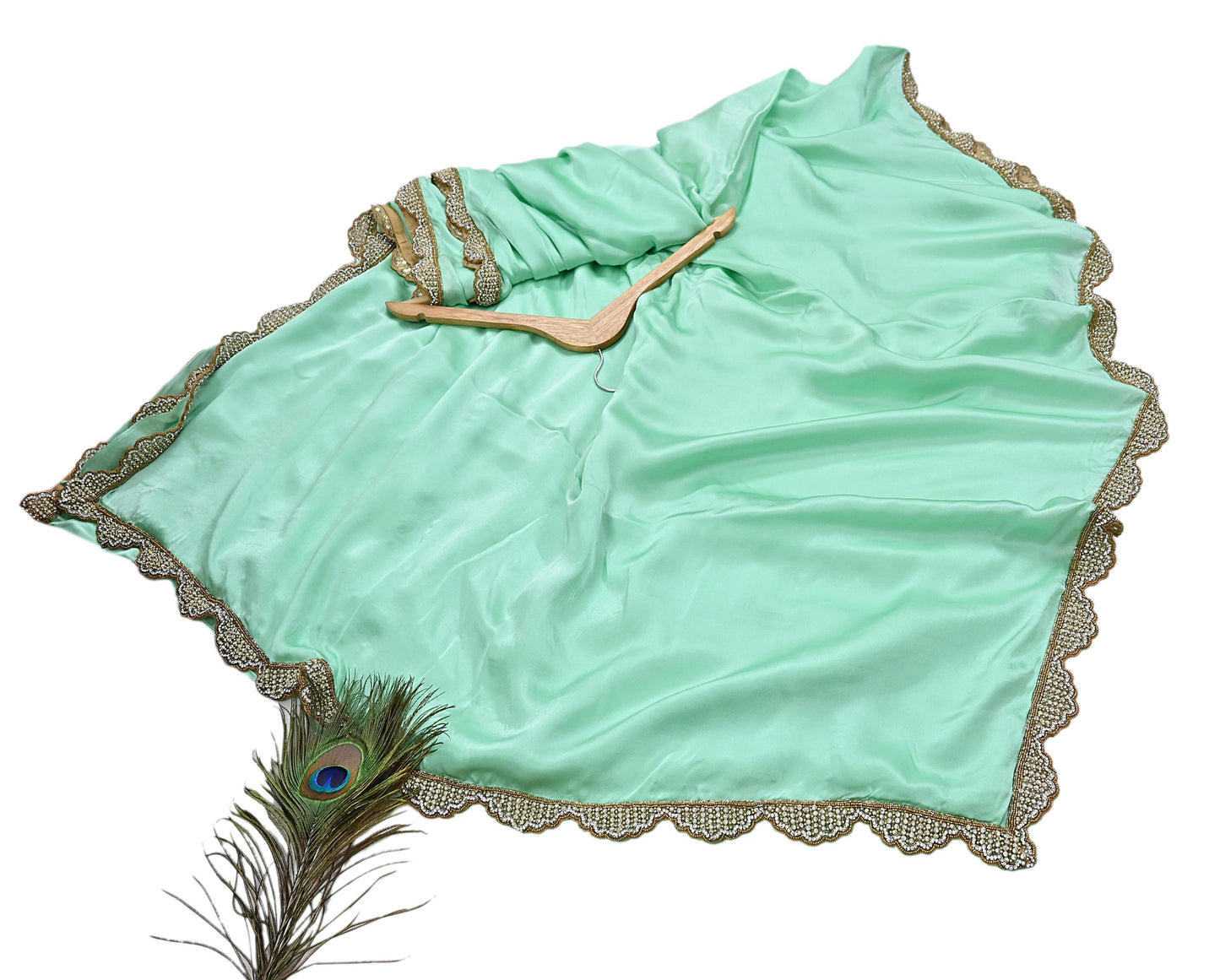 Rare Vintage Green Pure Satin Silk Saree Hand Embroidered Fabric 5.5 Yards Sari Bollywood Party Wear Ethnic Saree