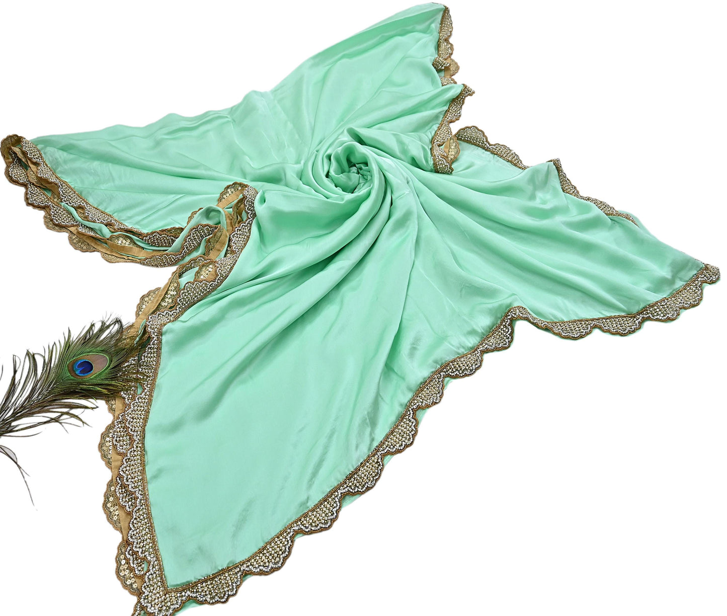 Rare Vintage Green Pure Satin Silk Saree Hand Embroidered Fabric 5.5 Yards Sari Bollywood Party Wear Ethnic Saree