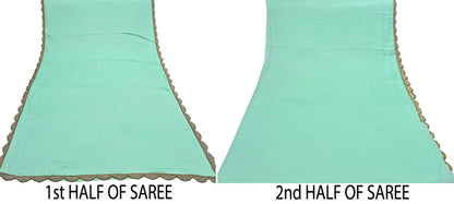Rare Vintage Green Pure Satin Silk Saree Hand Embroidered Fabric 5.5 Yards Sari Bollywood Party Wear Ethnic Saree