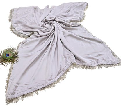 Rare Vintage Gray Pure Satin Silk Saree Hand Embroidered Fabric 5.5 Yards Sari Bollywood Party Wear Ethnic Saree