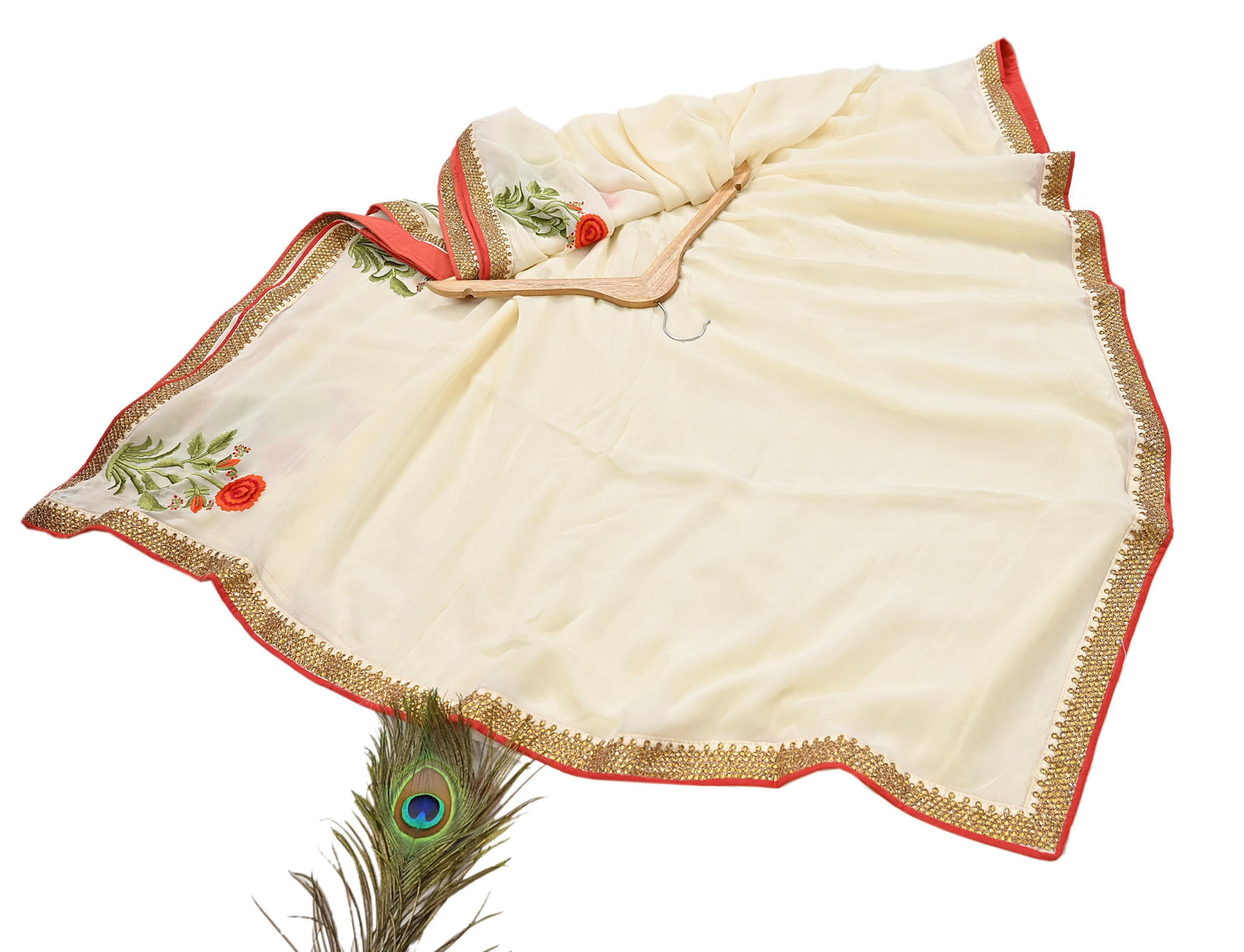 Indian Rare Vintage Zardozi Sarees Ivory Blend Georgette Hand Embroidered Sari Fabric 5.5 Yards Sewing Ethnic saree