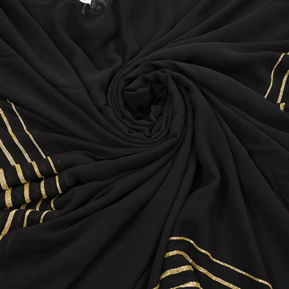 Indian Rare Vintage Black Sarees Blend Georgette Hand Embroidered Sari Fabric 5.5 Yards Sewing Ethnic