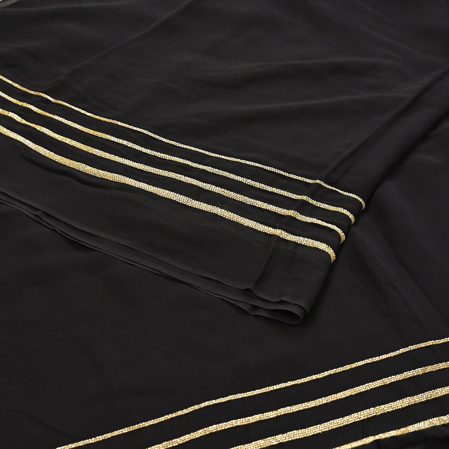 Indian Rare Vintage Black Sarees Blend Georgette Hand Embroidered Sari Fabric 5.5 Yards Sewing Ethnic