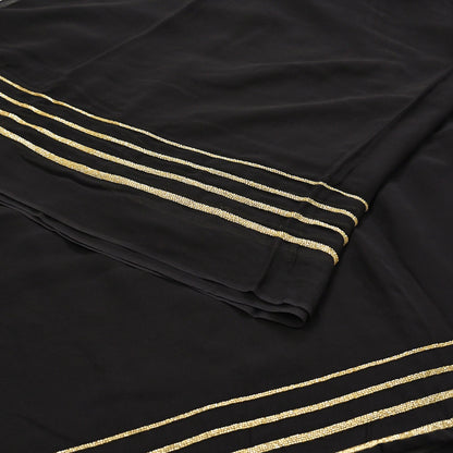 Indian Rare Vintage Black Sarees Blend Georgette Hand Embroidered Sari Fabric 5.5 Yards Sewing Ethnic