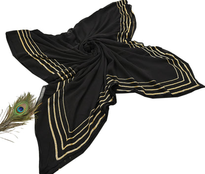 Indian Rare Vintage Black Sarees Blend Georgette Hand Embroidered Sari Fabric 5.5 Yards Sewing Ethnic