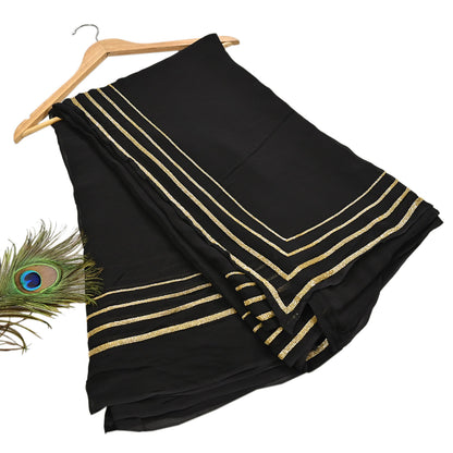 Indian Rare Vintage Black Sarees Blend Georgette Hand Embroidered Sari Fabric 5.5 Yards Sewing Ethnic