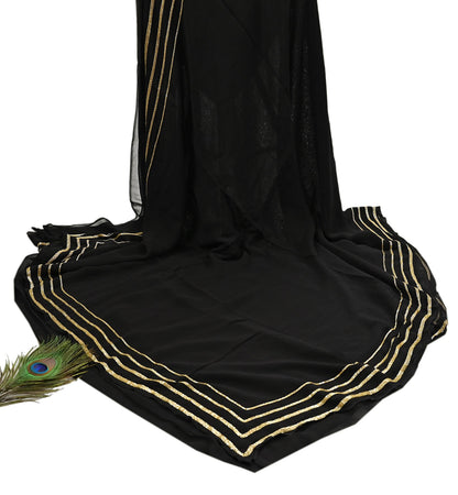 Indian Rare Vintage Black Sarees Blend Georgette Hand Embroidered Sari Fabric 5.5 Yards Sewing Ethnic