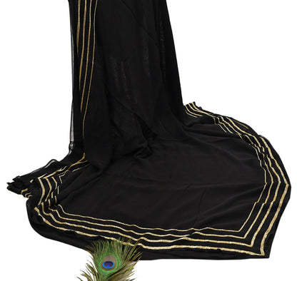 Indian Rare Vintage Black Sarees Blend Georgette Hand Embroidered Sari Fabric 5.5 Yards Sewing Ethnic