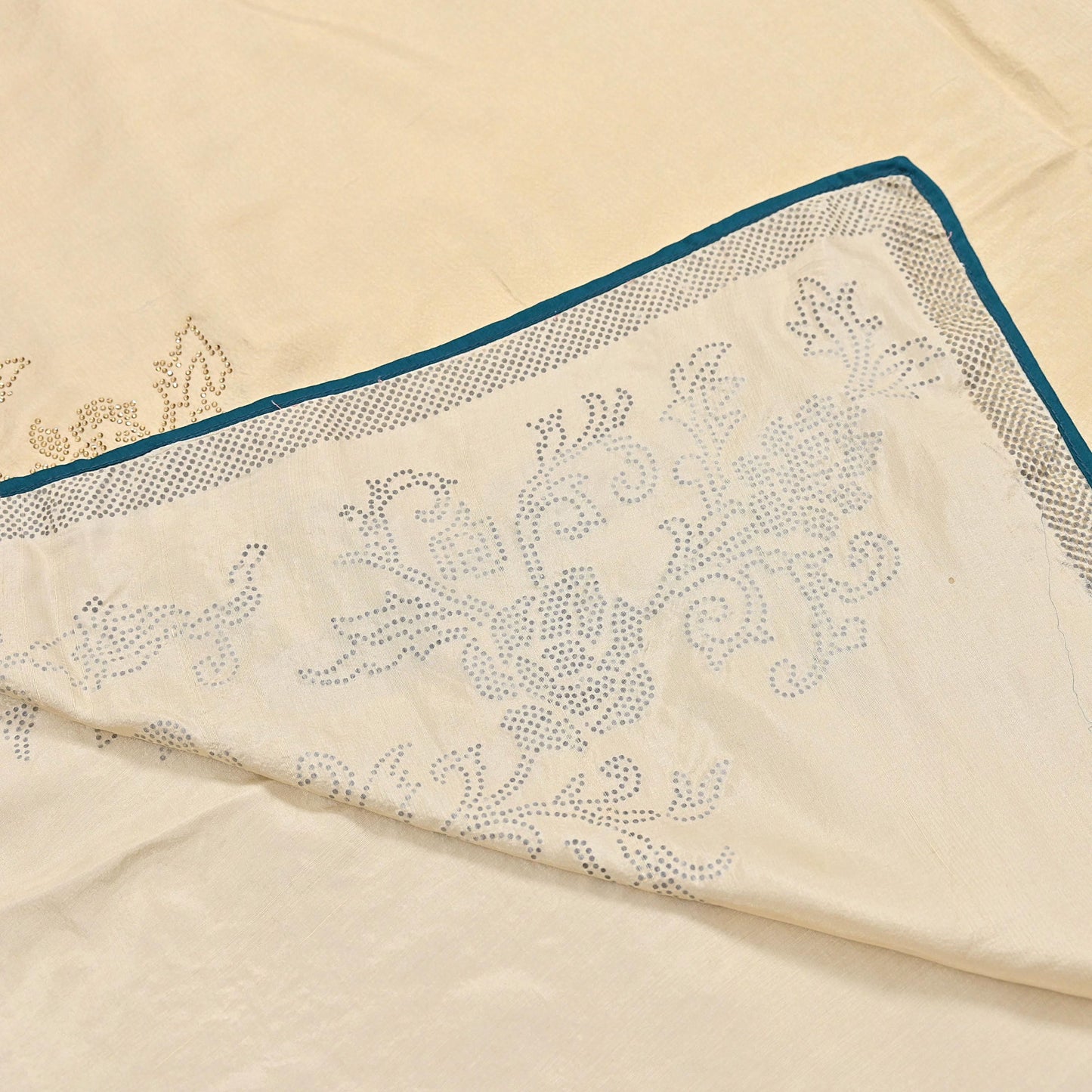 Rare Vintage Golden Beige Pure Silk Saree Hand Embroidered Fabric 5.5 Yards Sari Bollywood Party Wear Ethnic Designer Saree