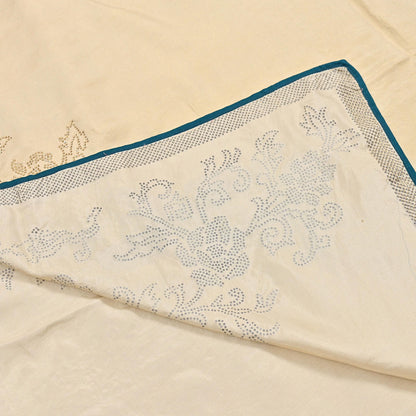 Rare Vintage Golden Beige Pure Silk Saree Hand Embroidered Fabric 5.5 Yards Sari Bollywood Party Wear Ethnic Designer Saree