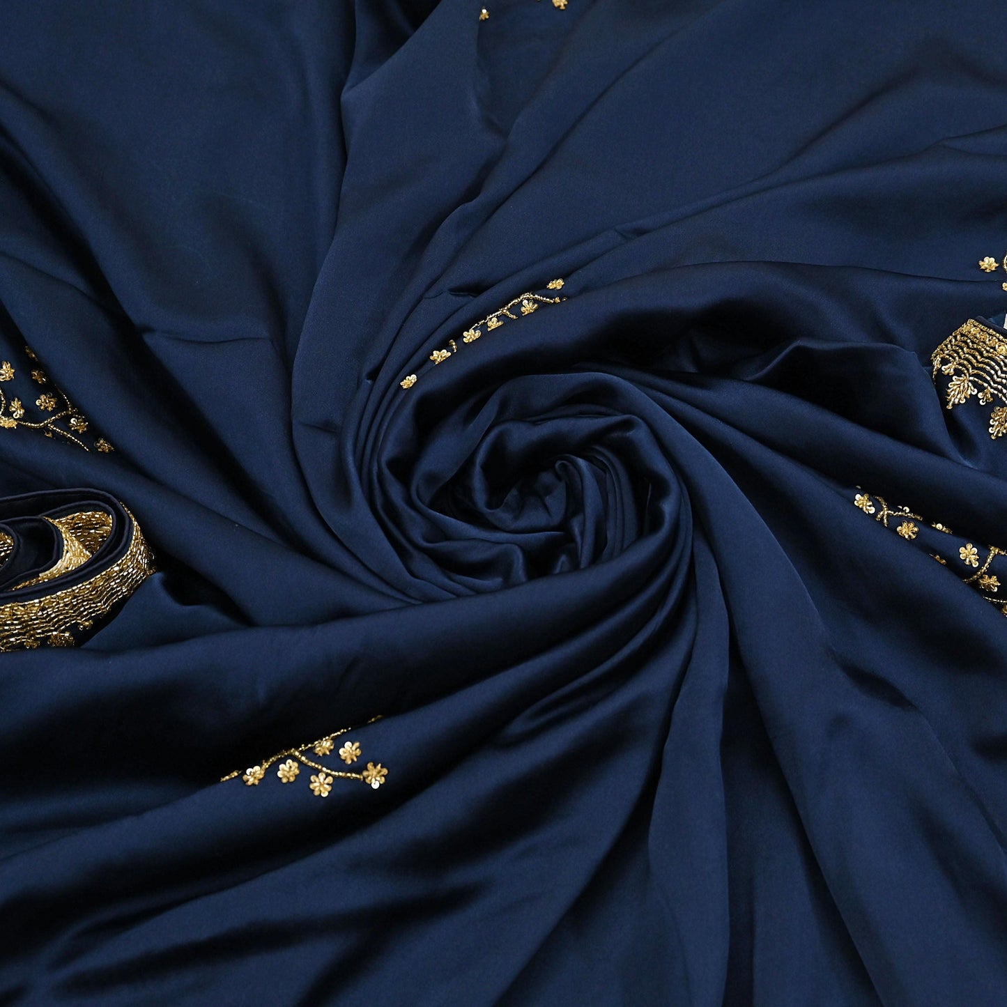 Rare Vintage Blue & Ivory Pure Satin Silk Saree Hand Embroidered Fabric 5.5 Yards Sari Bollywood Party Wear Ethnic Saree