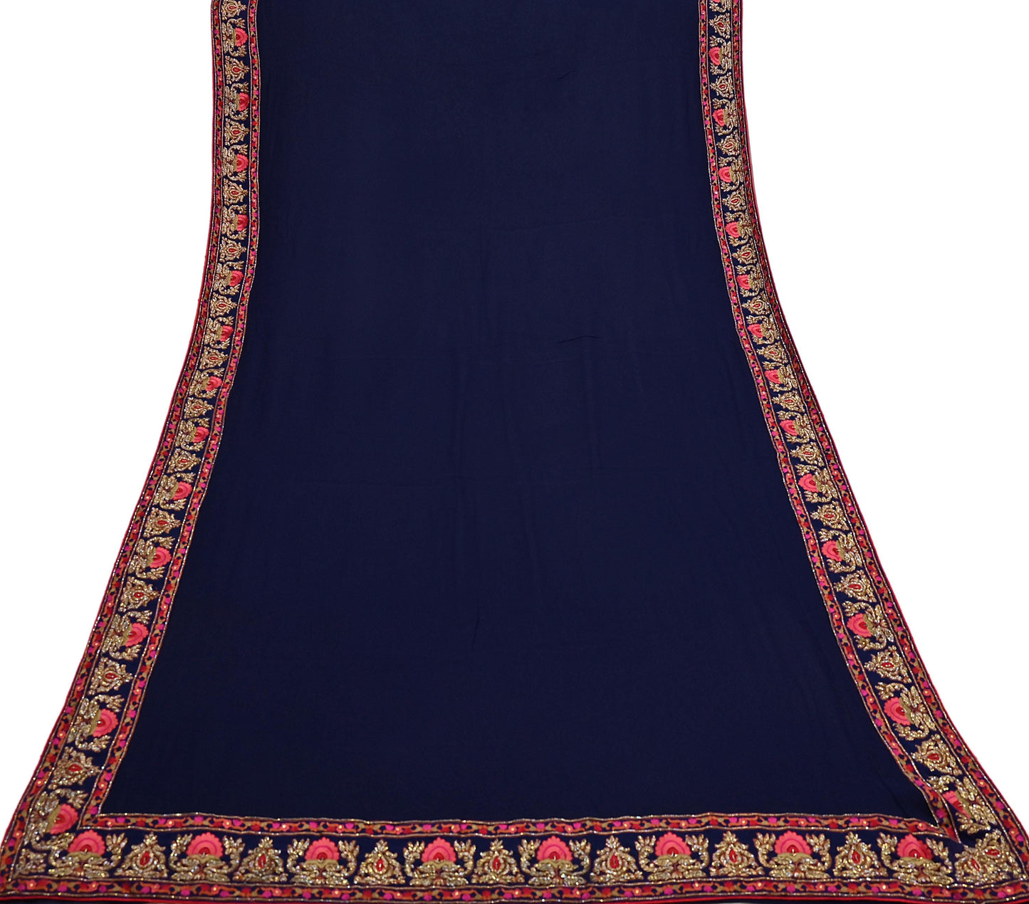 Rare Vintage Blue Pure Georgette Silk Saree Hand Embroidered Designer Abu Jani Sari 5.5 Yard Bollywood Party Wear with Blouse fabric