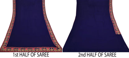 Rare Vintage Blue Pure Georgette Silk Saree Hand Embroidered Designer Abu Jani Sari 5.5 Yard Bollywood Party Wear with Blouse fabric