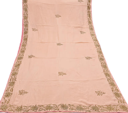 Rare Vintage Peach Pure Silk Saree Hand Embroidered Fabric 5.5 Yards Sari Bollywood Party Wear Ethnic Designer Saree