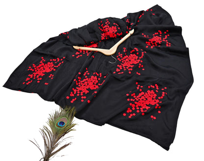 Rare Vintage Black Pure Satin Silk Saree Hand Embroidered Designer Abu Jani Sari 5.5 Yard Bollywood Party Wear with Blouse fabric