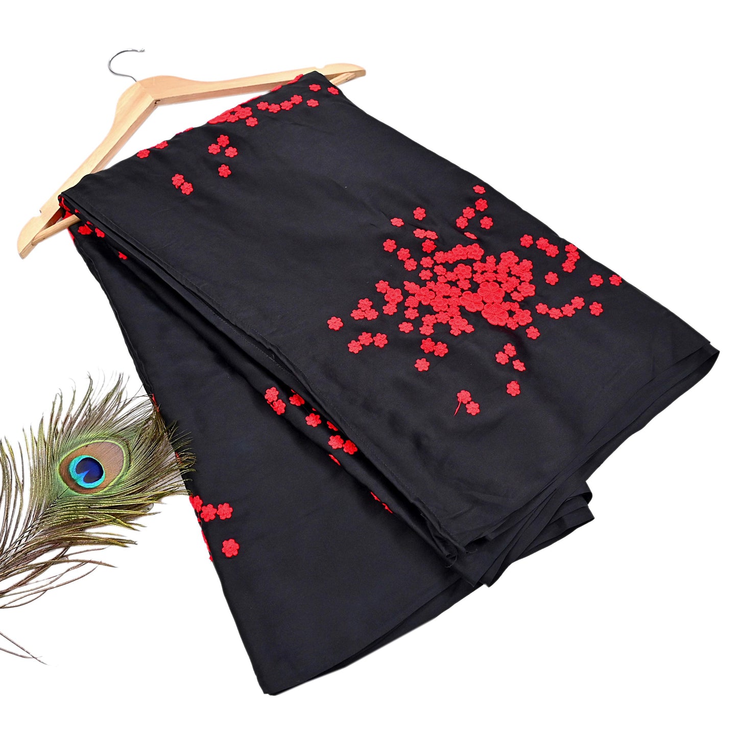 Rare Vintage Black Pure Satin Silk Saree Hand Embroidered Designer Abu Jani Sari 5.5 Yard Bollywood Party Wear with Blouse fabric