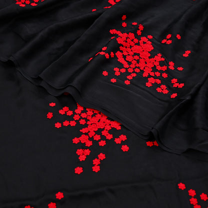 Rare Vintage Black Pure Satin Silk Saree Hand Embroidered Designer Abu Jani Sari 5.5 Yard Bollywood Party Wear with Blouse fabric