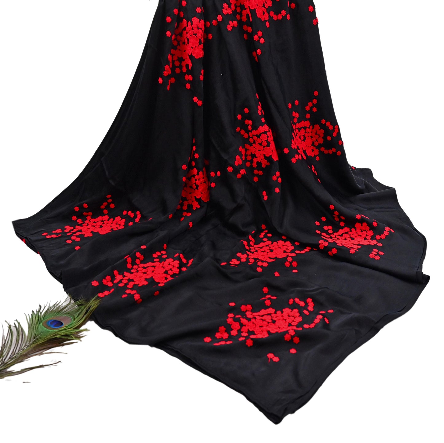 Rare Vintage Black Pure Satin Silk Saree Hand Embroidered Designer Abu Jani Sari 5.5 Yard Bollywood Party Wear with Blouse fabric