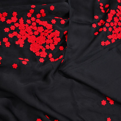 Rare Vintage Black Pure Satin Silk Saree Hand Embroidered Designer Abu Jani Sari 5.5 Yard Bollywood Party Wear with Blouse fabric