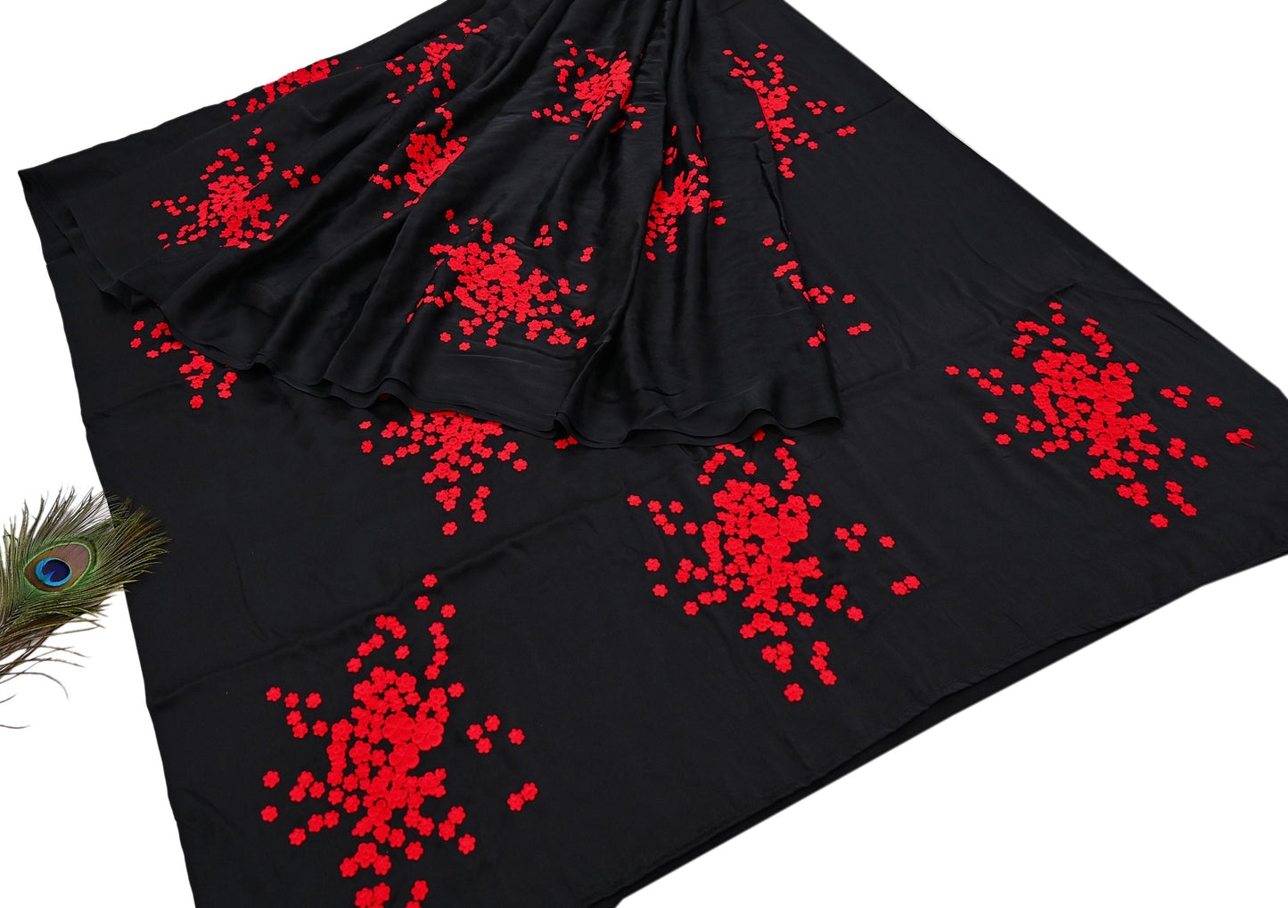 Rare Vintage Black Pure Satin Silk Saree Hand Embroidered Designer Abu Jani Sari 5.5 Yard Bollywood Party Wear with Blouse fabric