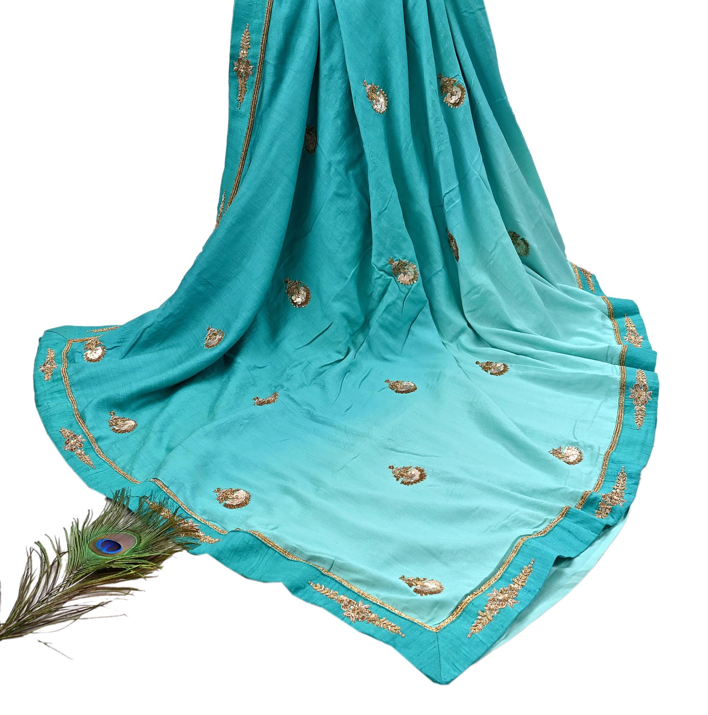 Rare Green Pure Silk Saree Zardozi Hand Embroidered Designer Sabyasachi Sari 6 Yard Bollywood Party Wear with Blouse Fabric