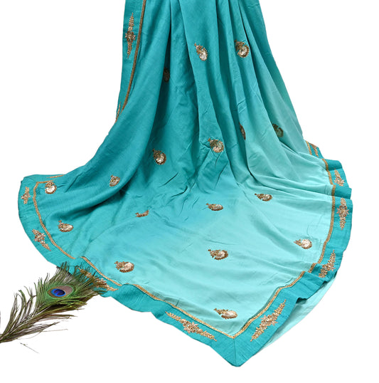 Rare Green Pure Silk Saree Zardozi Hand Embroidered Designer Sabyasachi Sari 6 Yard Bollywood Party Wear with Blouse Fabric