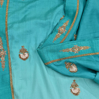 Rare Green Pure Silk Saree Zardozi Hand Embroidered Designer Sabyasachi Sari 6 Yard Bollywood Party Wear with Blouse Fabric