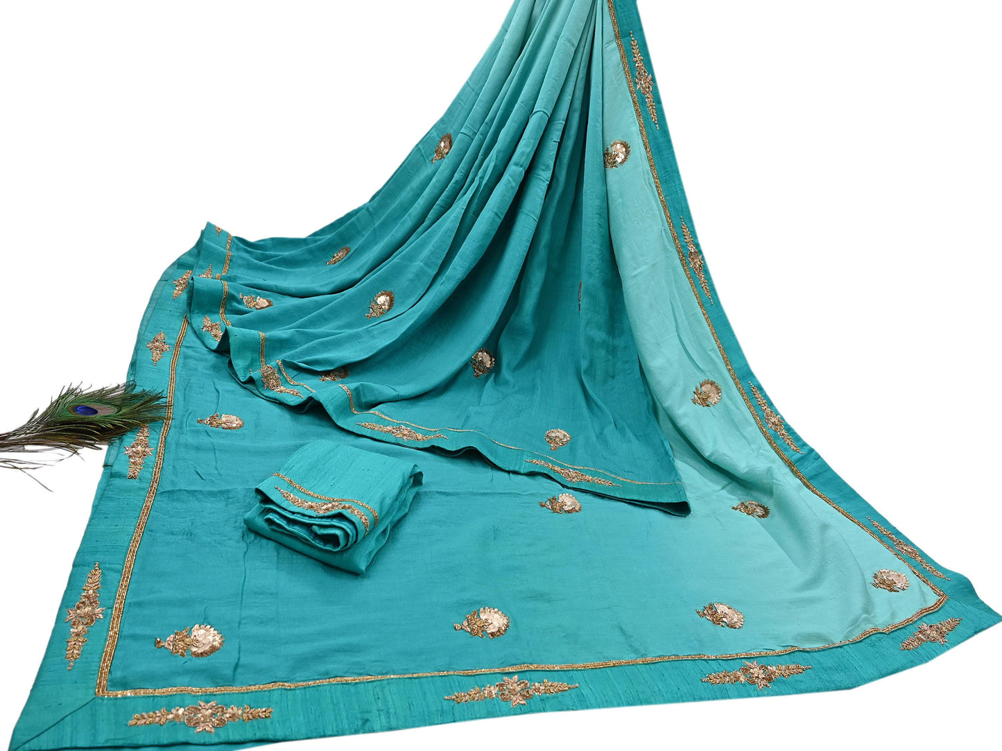 Rare Green Pure Silk Saree Zardozi Hand Embroidered Designer Sabyasachi Sari 6 Yard Bollywood Party Wear with Blouse Fabric
