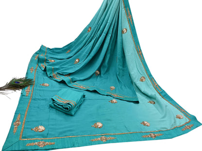 Rare Green Pure Silk Saree Zardozi Hand Embroidered Designer Sabyasachi Sari 6 Yard Bollywood Party Wear with Blouse Fabric