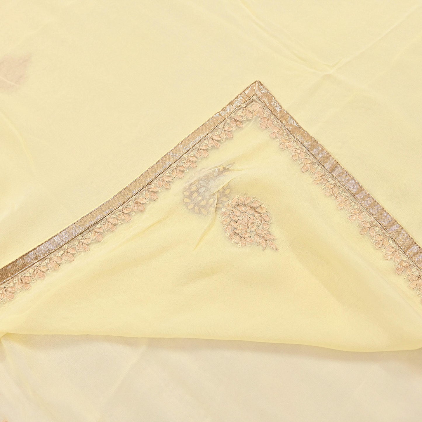 Rare Vintage Yellow Blend Georgette Saree Hand Embroidered Gota Fabric 5 Yard Sari Bollywood Party Wear Ethnic Saree with Blouse Fabric