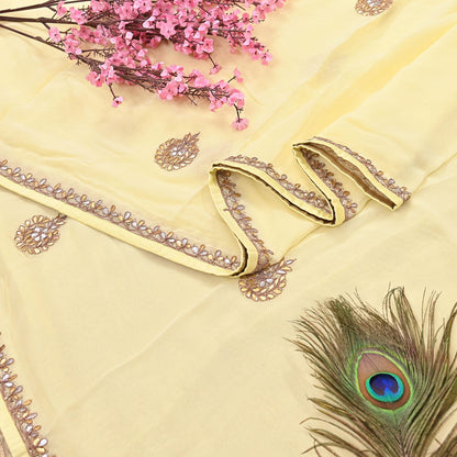 Rare Vintage Yellow Blend Georgette Saree Hand Embroidered Gota Fabric 5 Yard Sari Bollywood Party Wear Ethnic Saree with Blouse Fabric