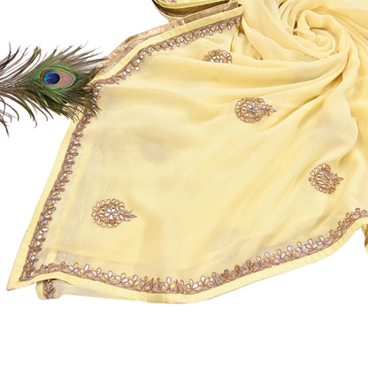 Rare Vintage Yellow Blend Georgette Saree Hand Embroidered Gota Fabric 5 Yard Sari Bollywood Party Wear Ethnic Saree with Blouse Fabric