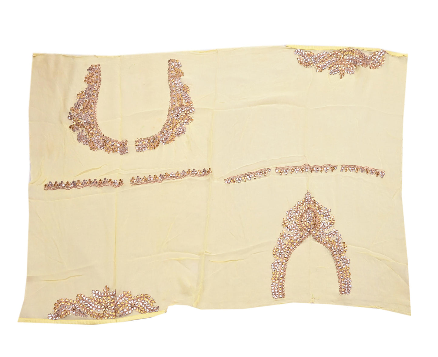 Rare Vintage Yellow Blend Georgette Saree Hand Embroidered Gota Fabric 5 Yard Sari Bollywood Party Wear Ethnic Saree with Blouse Fabric