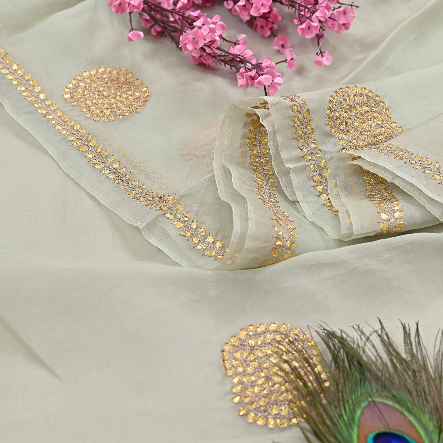 Rare Vintage Green Pure Organza Silk Saree Zardozi Hand Embroidered Designer Sari 6 Yard Bollywood Party Wear