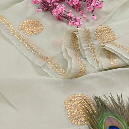 Rare Vintage Green Pure Organza Silk Saree Zardozi Hand Embroidered Designer Sari 6 Yard Bollywood Party Wear