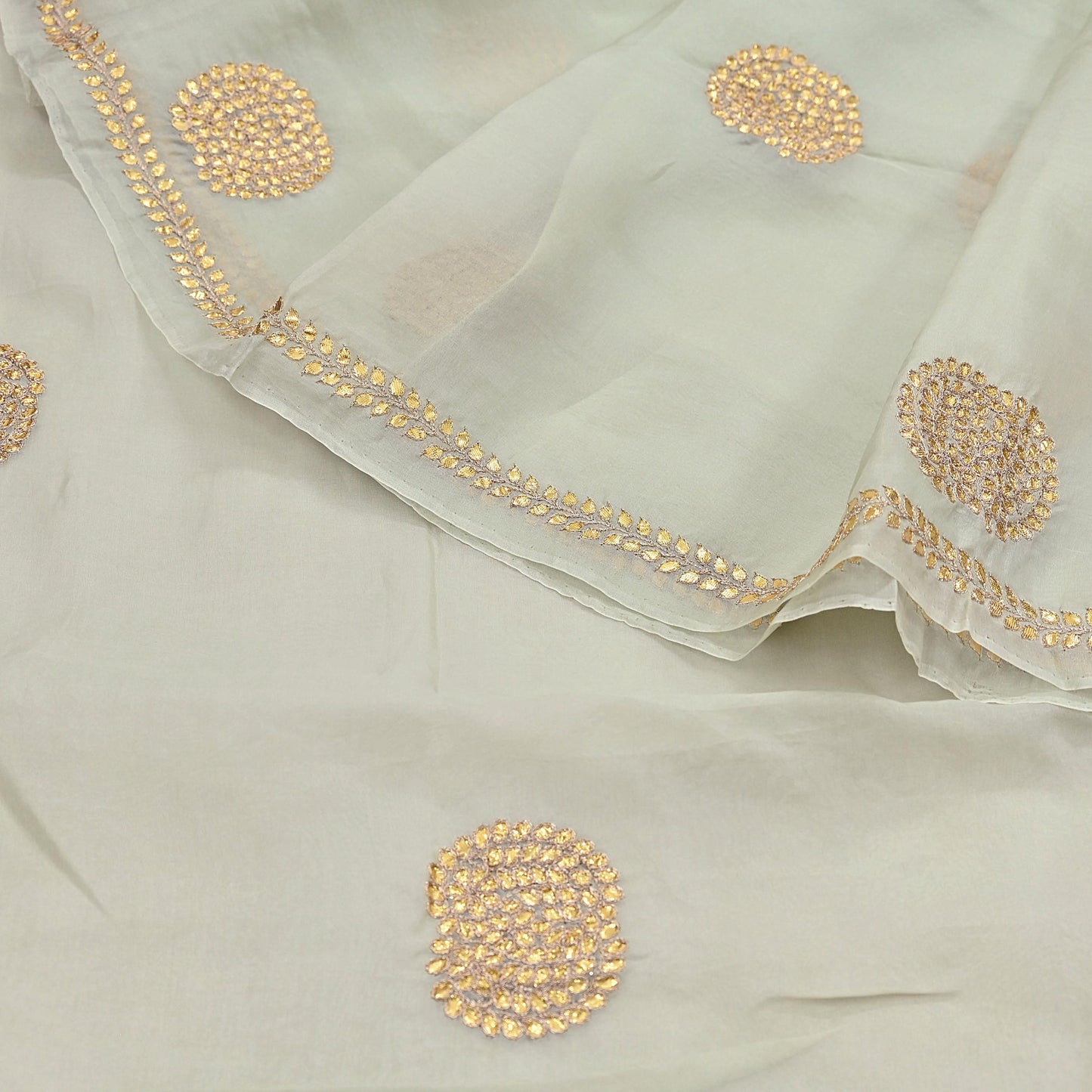 Rare Vintage Green Pure Organza Silk Saree Zardozi Hand Embroidered Designer Sari 6 Yard Bollywood Party Wear