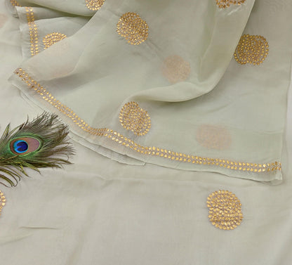 Rare Vintage Green Pure Organza Silk Saree Zardozi Hand Embroidered Designer Sari 6 Yard Bollywood Party Wear