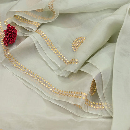 Rare Vintage Green Pure Organza Silk Saree Zardozi Hand Embroidered Designer Sari 6 Yard Bollywood Party Wear