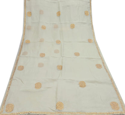 Rare Vintage Green Pure Organza Silk Saree Zardozi Hand Embroidered Designer Sari 6 Yard Bollywood Party Wear