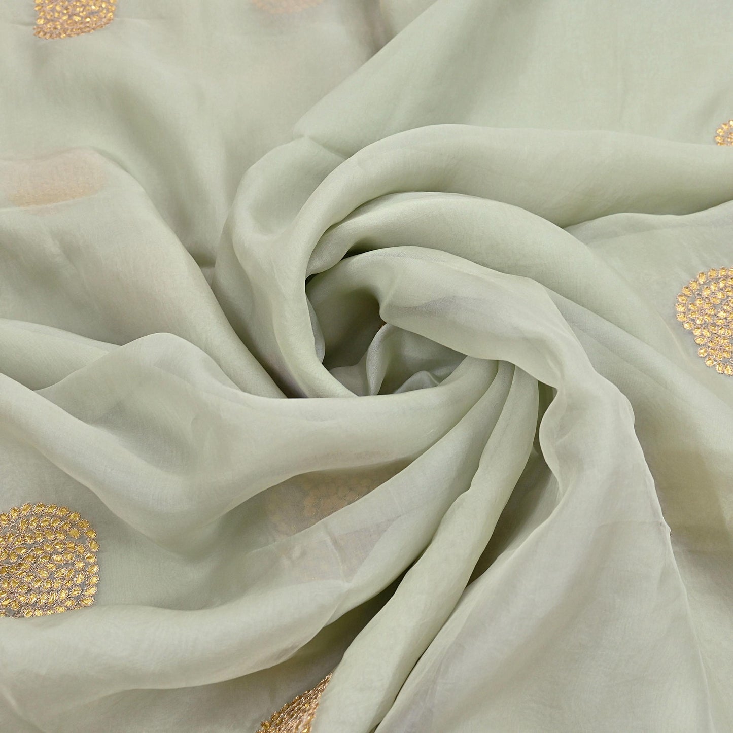 Rare Vintage Green Pure Organza Silk Saree Zardozi Hand Embroidered Designer Sari 6 Yard Bollywood Party Wear