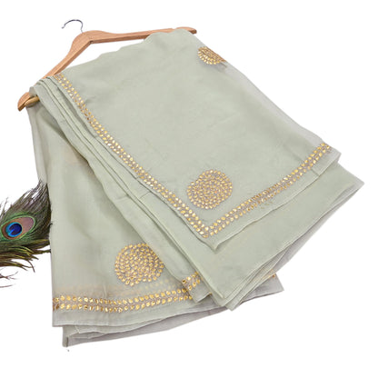 Rare Vintage Green Pure Organza Silk Saree Zardozi Hand Embroidered Designer Sari 6 Yard Bollywood Party Wear