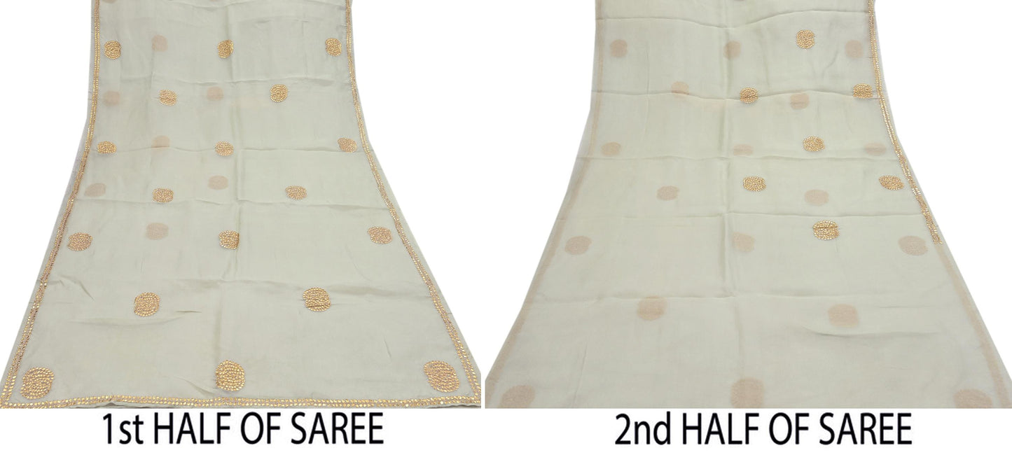 Rare Vintage Green Pure Organza Silk Saree Zardozi Hand Embroidered Designer Sari 6 Yard Bollywood Party Wear