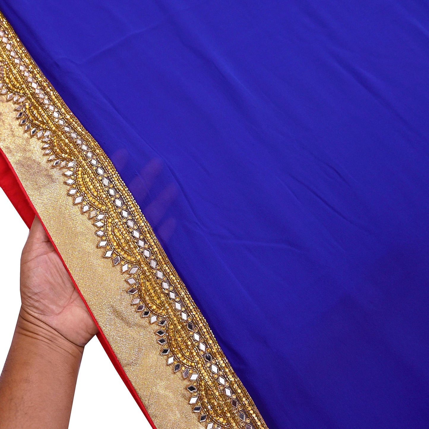 Rare Vintage Shades Of Blue Pure Georgette Silk Saree Hand Embroidered Fabric 5.5 Yards Sari Bollywood Party Wear Ethnic Designer Saree