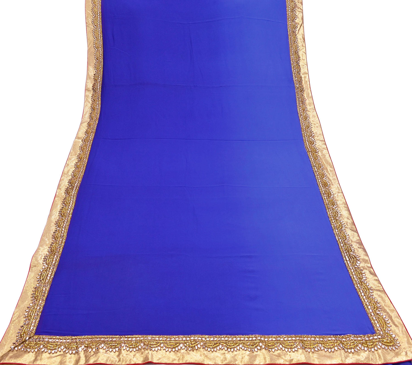 Rare Vintage Shades Of Blue Pure Georgette Silk Saree Hand Embroidered Fabric 5.5 Yards Sari Bollywood Party Wear Ethnic Designer Saree
