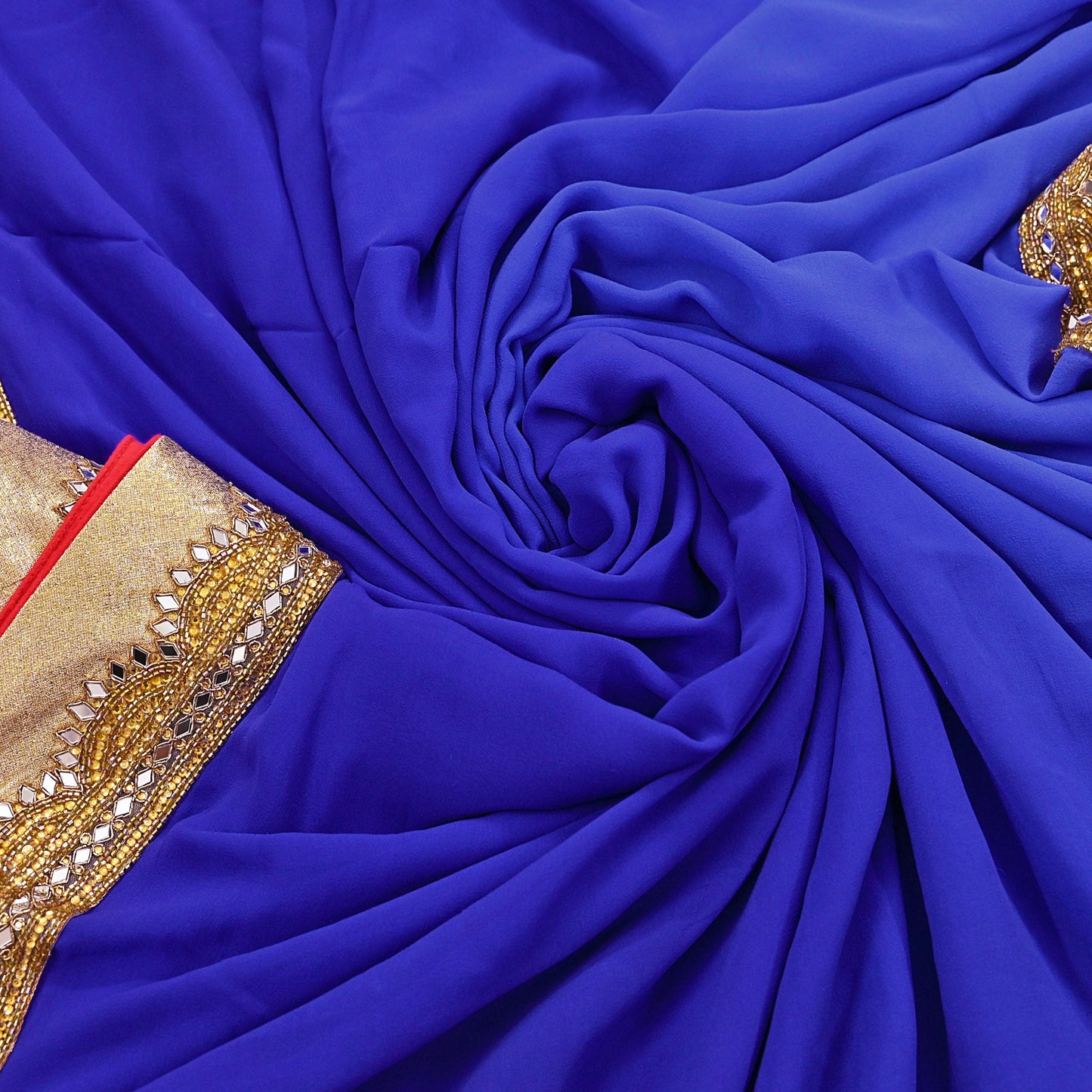 Rare Vintage Shades Of Blue Pure Georgette Silk Saree Hand Embroidered Fabric 5.5 Yards Sari Bollywood Party Wear Ethnic Designer Saree